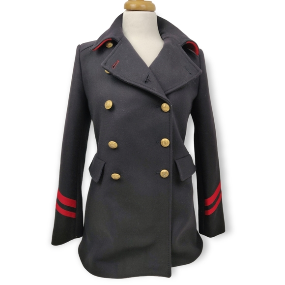 ZARA MILITARY STYLE BLUE WOOL BLEND CLASSIC SHORT COAT JACKET SIZE M - Picture 6 of 13